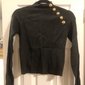 Zara Dark Grey Mock Turtleneck with Gold Hardware